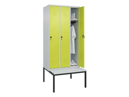 locker met bank,HxBxD 2120x900x815mm,3vak,vak B 300mm,draaigrendel