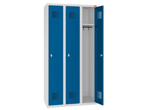 lockerkast,HxBxD 1800x900x500mm,3vak,draaigrendel,sokkel,romp RAL7035