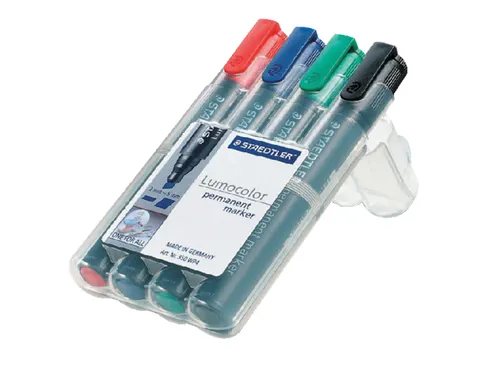 Viltstift Lumocolor 350 permanent beitelpunt set à 4 stuks assorti
