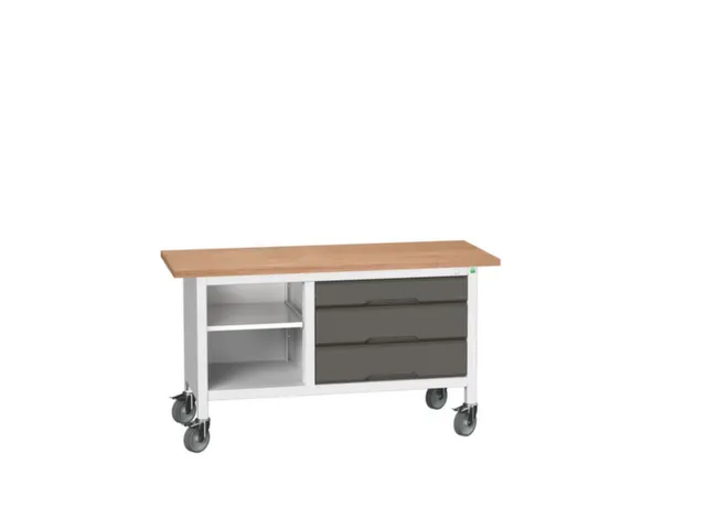 werkbank,HxBxD 830x1500x600mm,multiplexblad,uitrusting: 3laden,legbord
