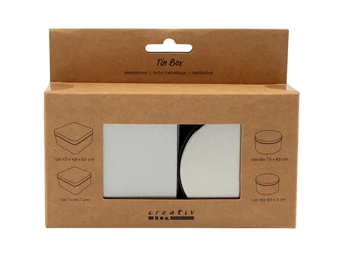 Blikjes Creativ Company cirkel en vierkant set à 4 stuks zilver
