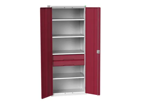 universele kast,HxBxD 2000x800x550mm,4xStalen bodem,2lade(n)