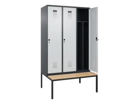 locker met bank,voor scheiding van kleding,HxBxD 2120x1200x815mm,3vak