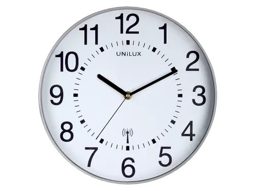 Wandklok Unilux Maxi radio controlled Ø37,5cm lichtgrijs/wit cijfers