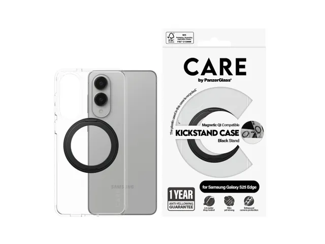 PanzerGlass CARE by Kickstand Case Transparent w. Qi Samsung S25