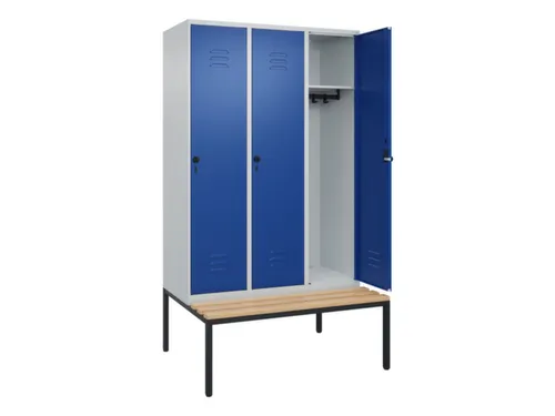 locker met bank,HxBxD 2120x1200x815mm,3vak,vak B 400mm,draaigrendel
