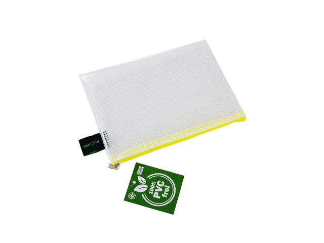 etui A6 PVC-vrij transparant met neon gele ritssluiting