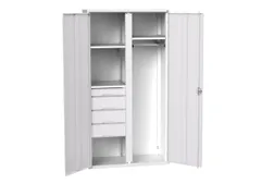 Locker 2000x1050x550mm 3 vakken, lade, dubbele vleugeldeur, RAL7035