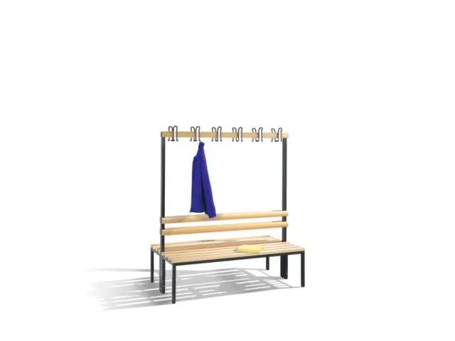 Omkleedbank L 1500Mm Houten Zitlatten Dubbelzijdige Hakenlijst Ral7021