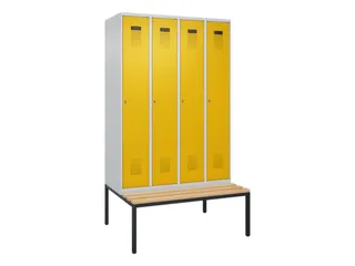 locker met bank,HxBxD 2120x1200x815mm,4vak,vak B 300mm,cilinderslot - 2
