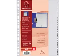 tabbladen numeriek 1-31 A4 PP 31-delig grijs 18-gaats