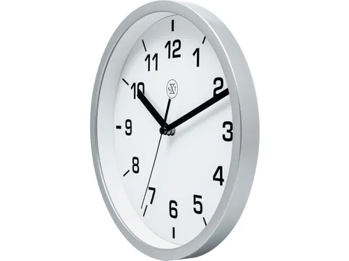 wandklok NXT diameter 20cm kunststof zilver, witte wijzerplaat cijfers