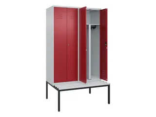 PBM-locker met bank,HxBxD 2120x1200x815mm,4vak,vak B 300mm,cil.-slot - 2