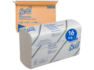 Handdoek Scott Slimfold m-vouw 1-laags 19x29,5cm wit 16x110stuks 5856 - 1