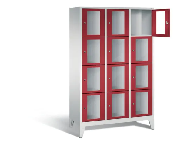 Lockerkast 1850x1200x500mm 3x4 vakken Cilinderslot Poten, RAL3003