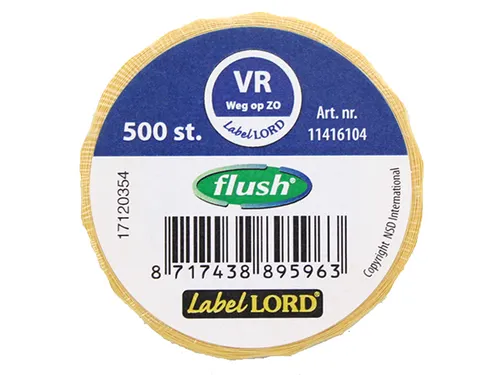 Voedseletiketten 59x23x59mm Flushlabel VR weg op ZO