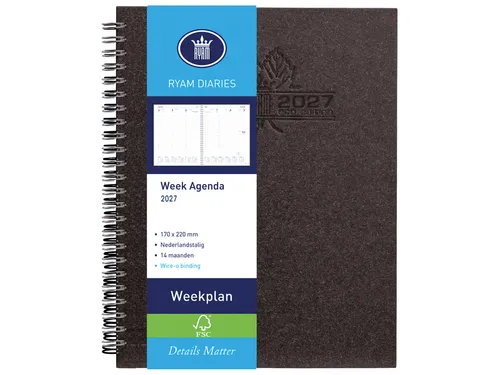 Agenda 2027 Ryam Weekplan Wire-o 7dagen/2pagina's zwart