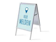 Stoepbord A1 complete set met print "Hier melden" Blauw