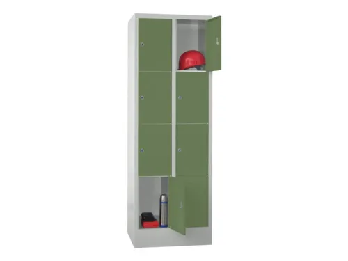 lockerkast,HxBxD 1850x600x500mm,2x4vakken,RAL7035,front RAL6011