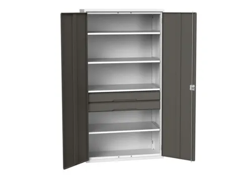 universele kast,HxBxD 2000x1050x550mm,4xStalen bodem,2lade(n)