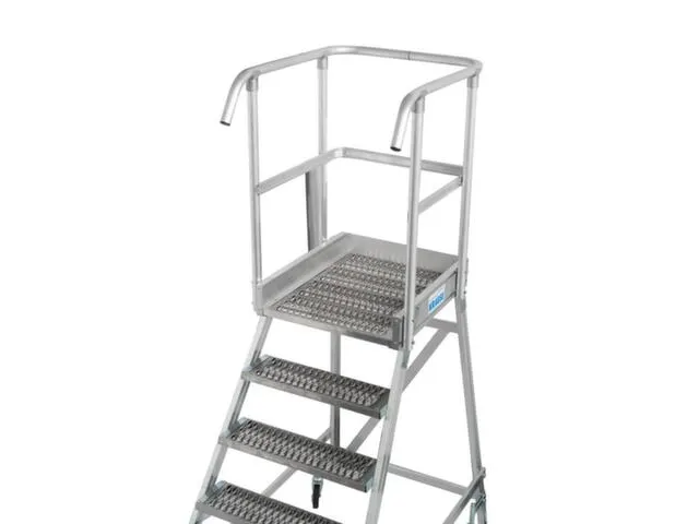 escalier mobile,roulant,estrade H 1,2m,5marches a. revêtement R13,alu