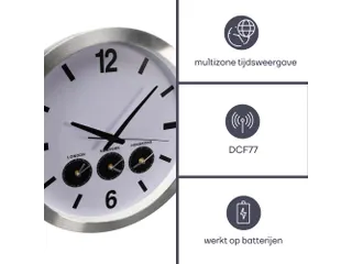Aluminium Wereldklok Met 3 Tijdzones Ø 45.5cm cijfers - 8