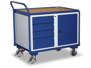 Tafel- En Kastwagen 250kg Lxb 1000x600mm 4 Laden 1 Kast Ral 5010 - 1