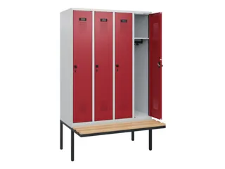 locker met bank,HxBxD 1950x1200x815mm,4vak,vak B 300mm,draaigrendel - 1