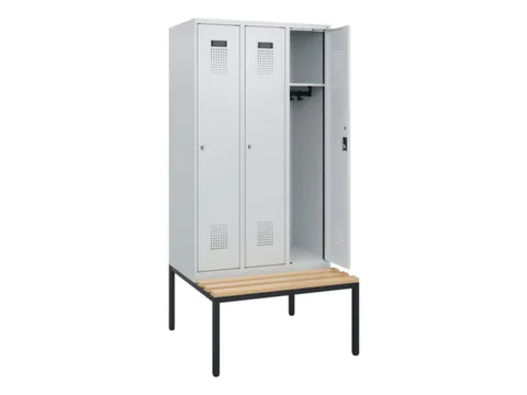 locker met bank,HxBxD 1950x900x815mm,3vak,vak B 300mm,cilinderslot