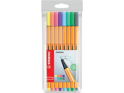 Fineliner STABILO point 88 pastel 0.4mm etui à 8 kleuren Assorti