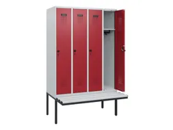 locker met bank,HxBxD 1950x1200x815mm,4vak,vak B 300mm,draaigrendel