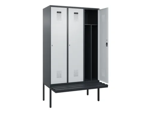 locker met bank,voor scheiding van kleding,HxBxD 2120x1200x815mm,3vak