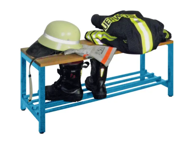 banc-patère,LxP 1000x370mm,barrettes en bois hêtre,piètement RAL501