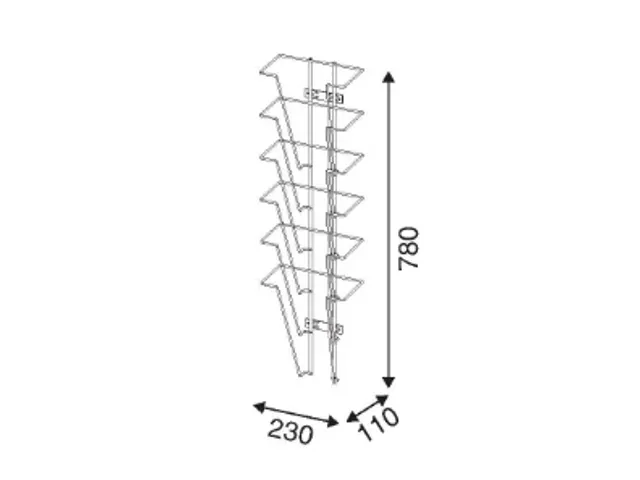 Folderhouder zilver voor 6 x A4 Wandmontage