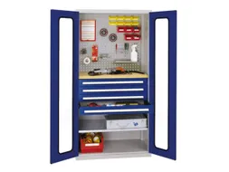 Materiaalkast Vensterdeuren 1950x1000x600mm 4laden 1legbord Ral5010