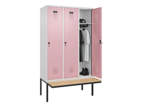 locker met bank,HxBxD 2120x1200x815mm,3vak,vak B 400mm,draaigrendel