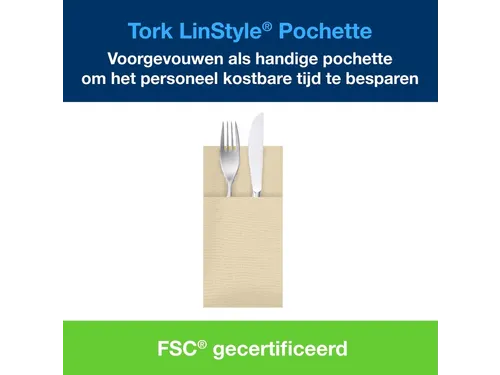 Bestekpochette Tork LinStyle 1-laags 50st duurzaam creme 509601