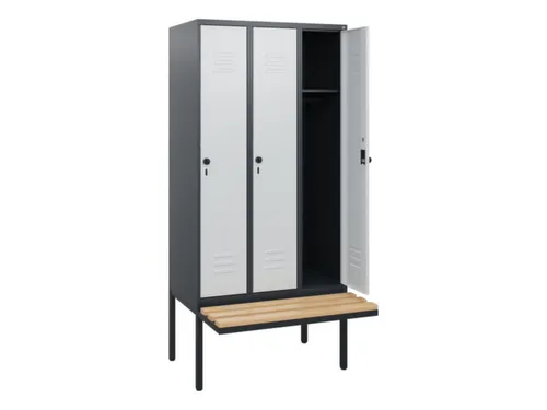 locker met bank,HxBxD 1950x900x815mm,3vak,vak B 300mm,draaigrendel