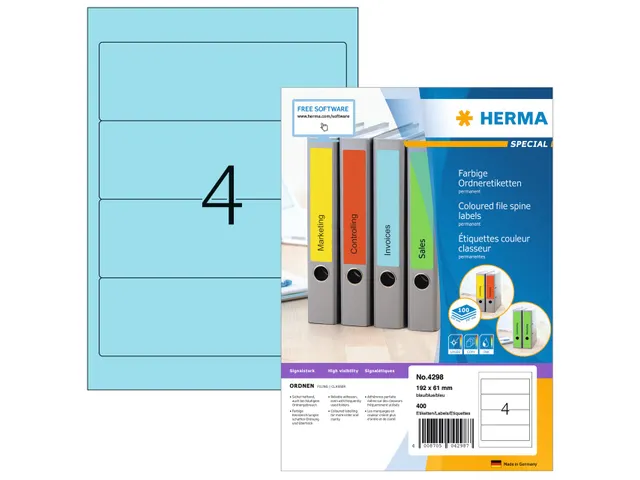 Herma 4298 Rugetiket 192x61mm Blauw permanent klevend 400 stuks