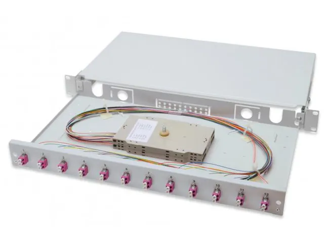 LWL-splitsdoos 1U uitgerust 12x LC DX OM4 inclusief splitscassette