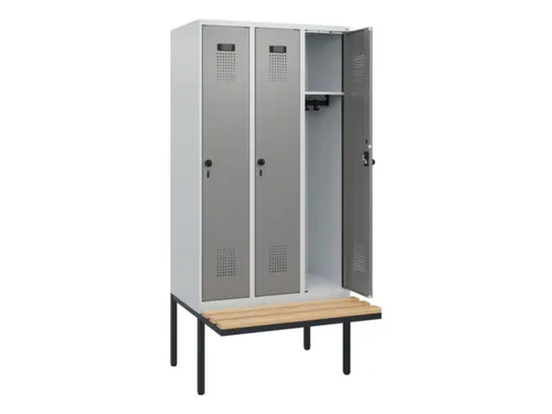 locker met bank,HxBxD 1950x900x815mm,3vak,vak B 300mm,draaigrendel