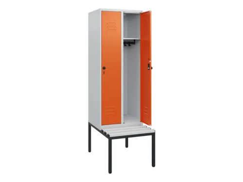 locker met bank,HxBxD 1950x600x815mm,2vak,vak B 300mm,draaigrendel