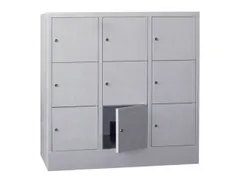lockerkast,HxBxD 1187x1200x500mm,3x3vakken,RAL7035,front RAL6011