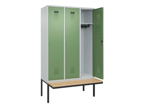 locker met bank,HxBxD 2120x1200x815mm,3vak,vak B 400mm,cilinderslot
