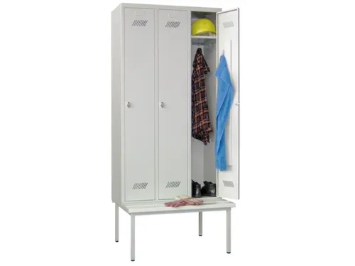 locker met bank,HxBxD 2150x900x500mm,3vak,RAL7035,front RAL5012
