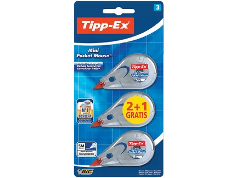 Correctietape Tipp-Ex mini pocket mouse 5mmx6m blister 2+1 gratis