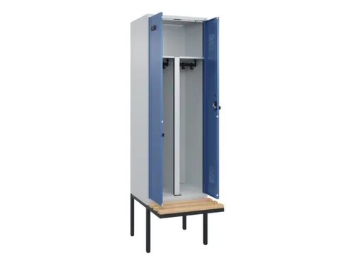 PBM-locker met bank,HxBxD 2120x600x815mm,2vak,vak B 300mm,draaigrendel