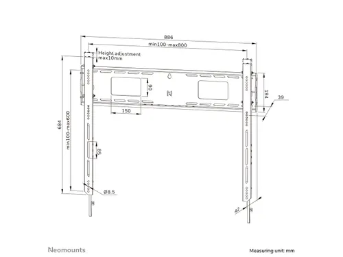 Neomounts LEVEL-750 WL30-750BL18 Vlakke heavy duty muurbeugel - 55-98