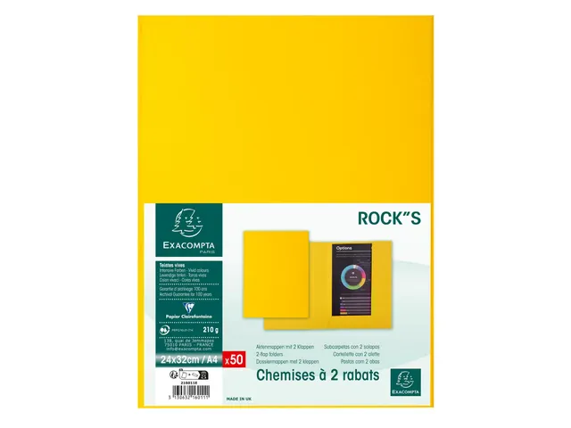 Dossiermap met 2 kleppen ROCK''S 220 24x32cm Citroengeel 50 stuks