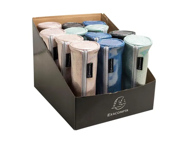 Pennenetui rond PU Glitter 4 kl ass